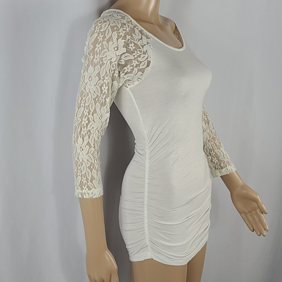 Deb | Off White Lace 3/4 Sleeves Mini Dress - Picture 3 of 9